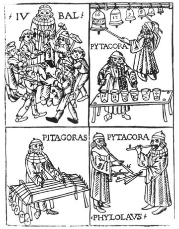 Xilografia dalla Theorica musice di Franchino Gaffurio (1492): Pitagora e la scoperta dei rapporti musicali